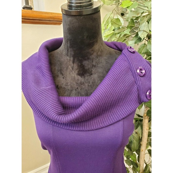 Spense Women's Purple Solid Polyester Cowl Neck Sleeveless Knee Length Dress 14 - Picture 2 of 12